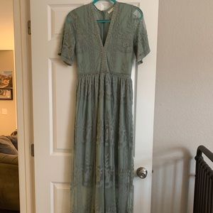 Willow Lace Maxi Dress in Dusty Blue